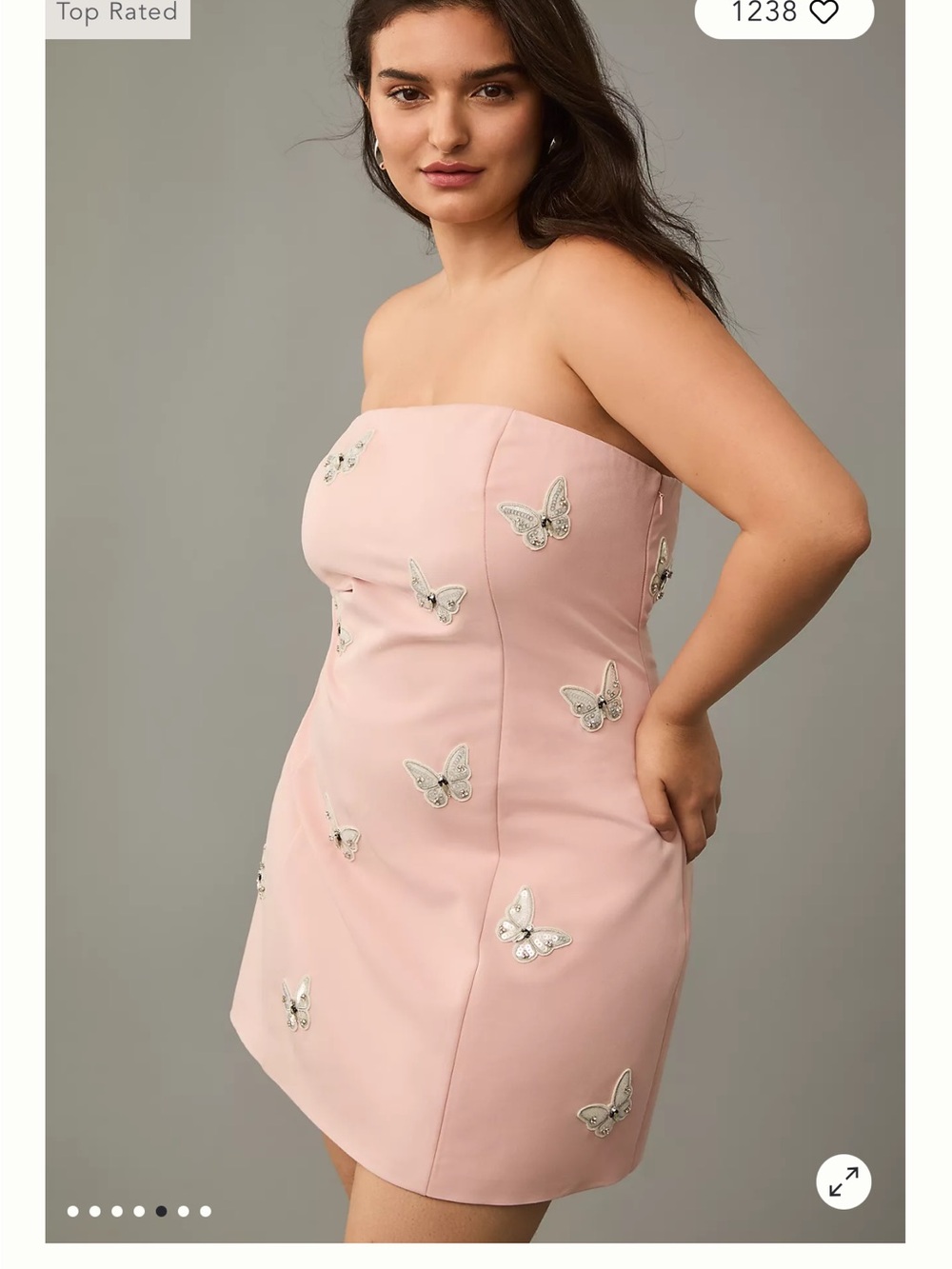 Anthropologie Mare Mare Strapless Blush Butterfly-Appliqué Mini Dress